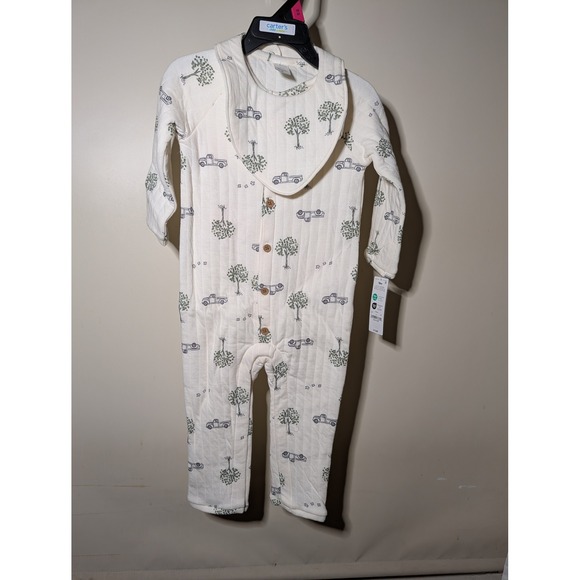 Carter's Other - Carters Child of Mine Quilted Jumpsuit and Bib Set Truck Tree Print 18M NWT